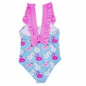 Детски цял бански с къдрички "Фламинго" в синьо 2