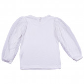 Детска блуза с тюл на ръкавите в екрю 2