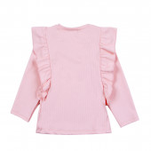 Блуза от релефно трико с къдрички в цвят праскова 2