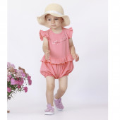 Летен гащеризон със шапка в цвят праскова 4