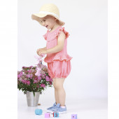 Летен гащеризон със шапка в цвят праскова 5