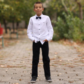 Детска риза с папийонка в бял цвят за момчета  2