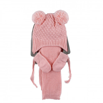Комплект шал, шапка и ръкавички в розово