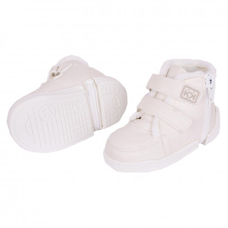 Бебешки зимни буйки "Кец" с пухче в бяло