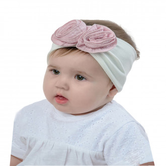 Детска лента за глава в цвят екрю с розово