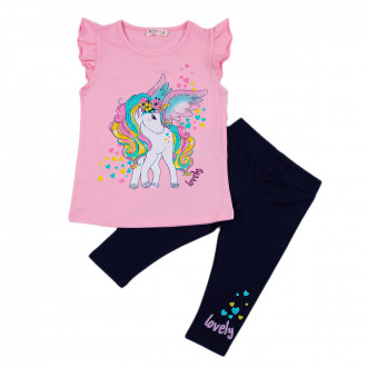 Летен комплект с герой в розово и тъмносиньо