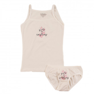 Комплект бельо за момичета в цвят екрю