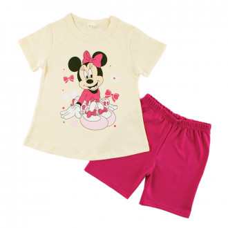 Детска лятна пижама за момичета в цвят крем и циклама