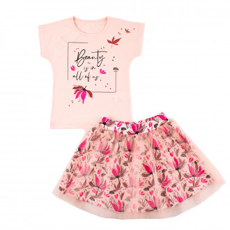 Летен комплект за момичета "Beauty" в цвят пудра