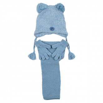 Комплект шал, шапка и ръкавички за момчета в пастелно синьо