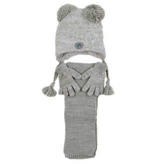 Комплект шал, шапка и ръкавички за момчета в сиво
