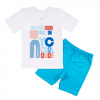 Детска лятна пижама за момчета в бяло и светлосиньо