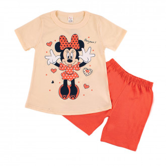 Детска лятна пижама за момичета в цвят крем и оранжево