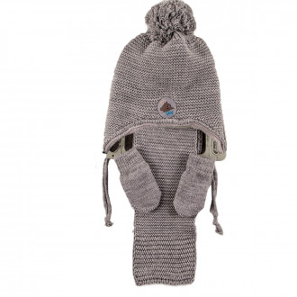 Комплект шал, шапка и ръкавички в бежово