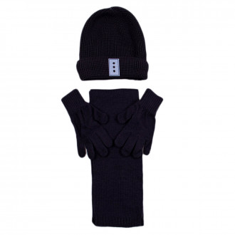 Комплект шал, шапка и ръкавички в цвят индиго