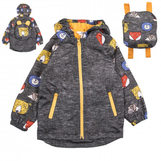 Тънко шушляково яке с раничка в цвят графит