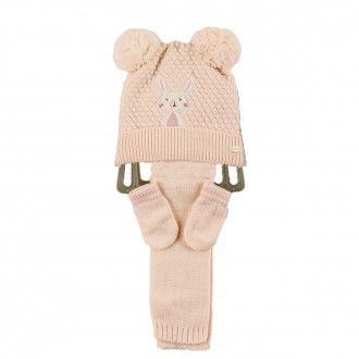 Комплект шал, шапка и ръкавички за момичета със зайче в оранжево