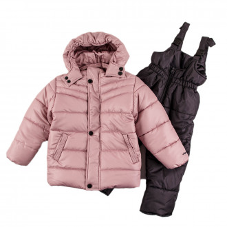 Детско зимно яке и гащеризон в опушено розово и графит