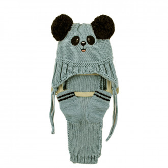 Комплект шал, шапка и ръкавички за момчета в синьо-зелено