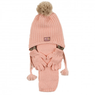 Комплект шал, шапка и ръкавички в розово