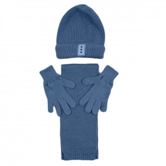 Комплект шал, шапка и ръкавички за момчета в морско  синьо