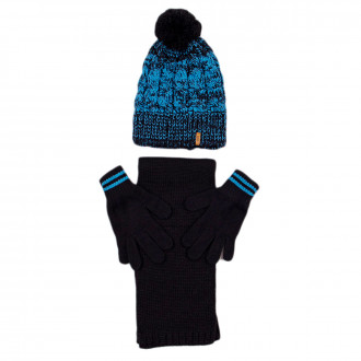 Комплект шал, шапка и ръкавички за момчета в черно и синьо