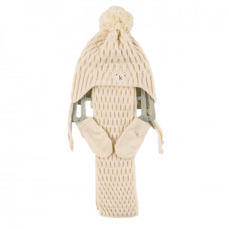 Комплект шал, шапка и ръкавички цвят шампанско