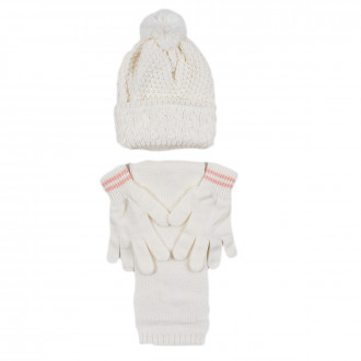 Комплект шал, шапка и ръкавички за момичета в цвят крем