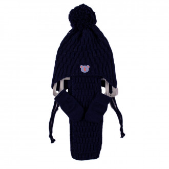 Комплект шал, шапка и ръкавички в тъмносиньо