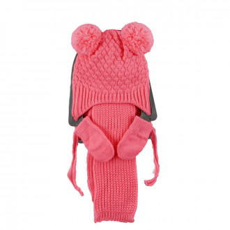 Комплект шал, шапка и ръкавички за момичета в цвят руж
