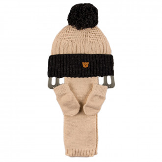 Комплект шал, шапка и ръкавички за момчета в гравит и шампанско