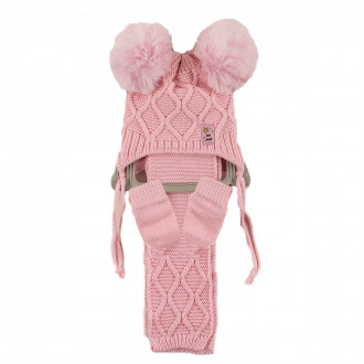 Комплект шал, шапка и ръкавички за момичета в розово