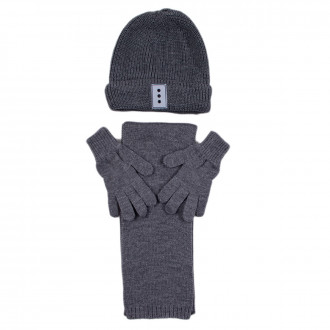 Комплект шал, шапка и ръкавички в цвят  графит