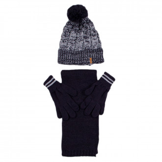 Комплект шал, шапка и ръкавички в цвят индиго и графит