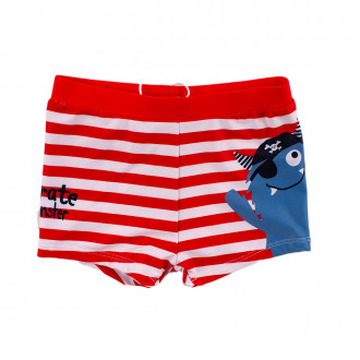 Детски бански "Пират" в бяло и червено райе