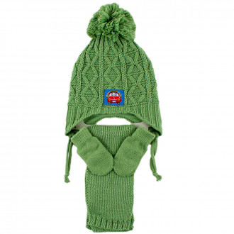 Комплект шал, шапка и ръкавички с полар за момчета в зелено (0 - 18 мес.)