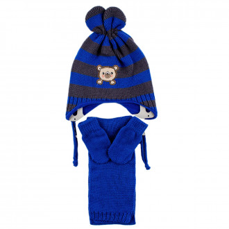 Комплект шал, шапка и ръкавички за момчета в синьо райе (0 - 18 мес.)