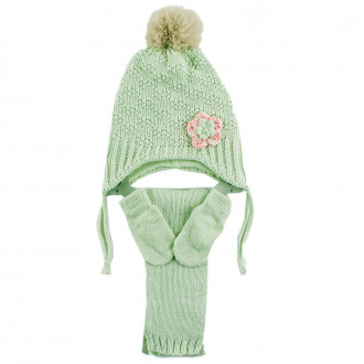 Комплект шал, шапка и ръкавички с полар за момичета в мента (0 - 18 мес.)