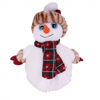 Коледен снежен човек с шапка и шалче 31 см.