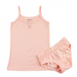 Комплект бельо в цвят праскова с дантелка за момичета