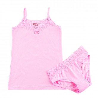 Комплект бельо в розово с дантелка за момичета