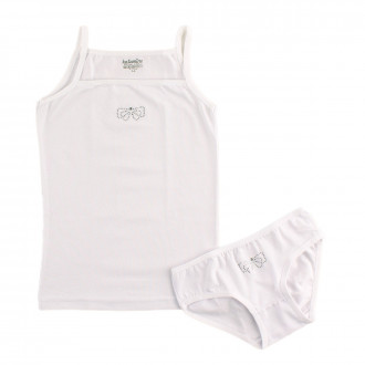 Комплект бельо в бял цвят с камъчета за момичета