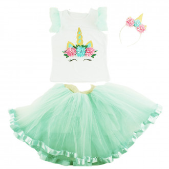 Комплект за момичета с 3D елементи и диадема в цвят мента