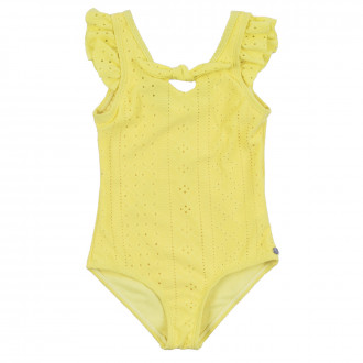 Детски цял бански  с рязана бродерия в жълто