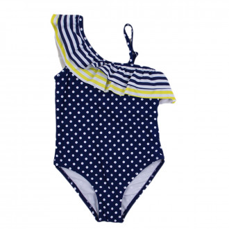 Детски цял бански с къдрички за момичета в синьо