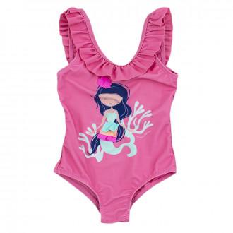 Детски цял бански за момичета в цвят руж
