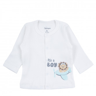 Бебешка жилетка от памучен рипс "Little boy" в бяло