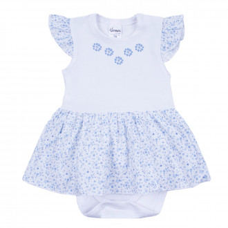 Боди-рокля с цветчета в бяло и синьо