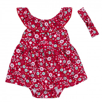 Боди-рокля с лента за глава в червено