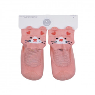 Бебешки чорапки със силиконова подметка в цвят праскова
